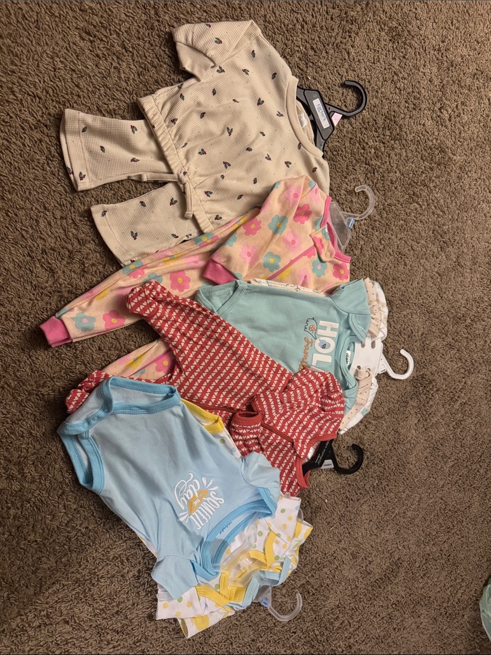 Mixed Pastel Baby Onesie Set with Floral and Graphic Prints - Cream, Pink, Blue